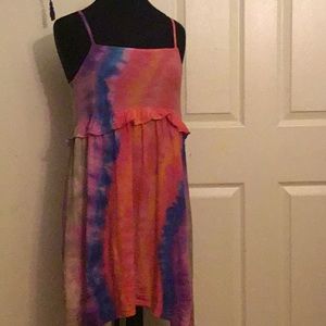Tye dyed cotton ruffle dress